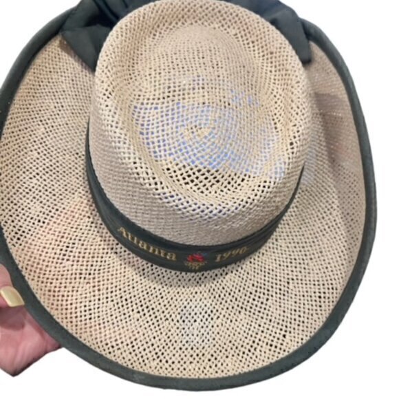 Atlanta 1996 Straw Sun Hat Women's 'The Game' Olympics 100 Green Tie One Size - Picture 8 of 11